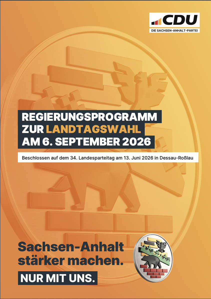 Titelseite Regierungsprogramm CDU Sachsen-Anhalt Landtagswahl 2026